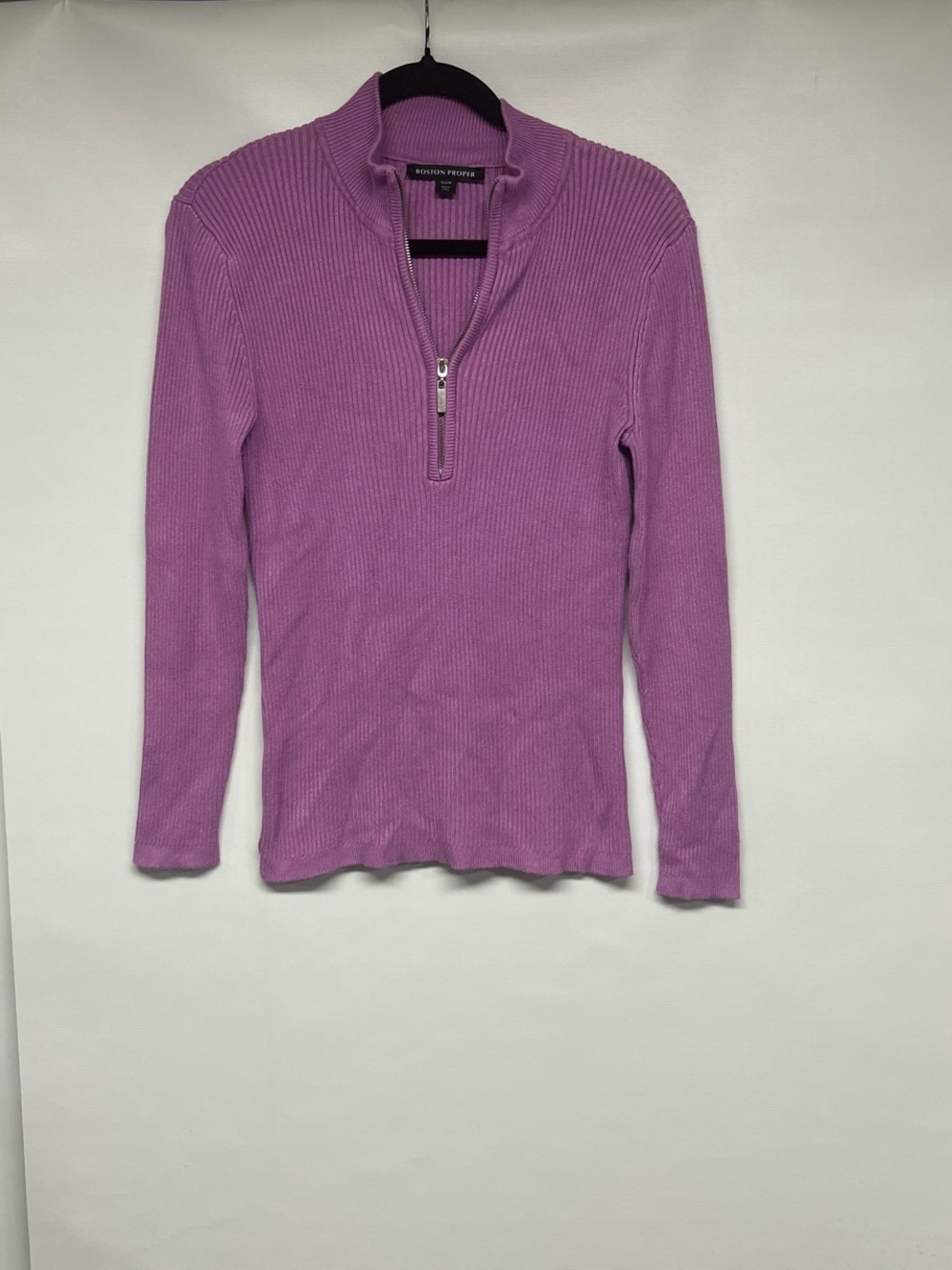 Boston Proper Lavender Ribbed Half-Zip Pullover